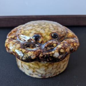 Ceramic Brown Glazed Crab Nautical Mini Jewelry Trinket Box